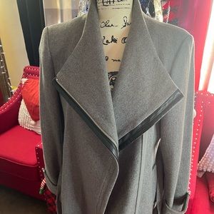 Calvin Klein Leather Lapel Car Coat, Grey